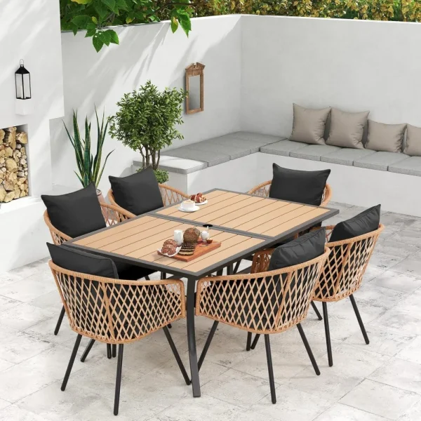 5/7/9-Piece All-Weather Rattan Patio Dining Set with 60" Wood Table Top