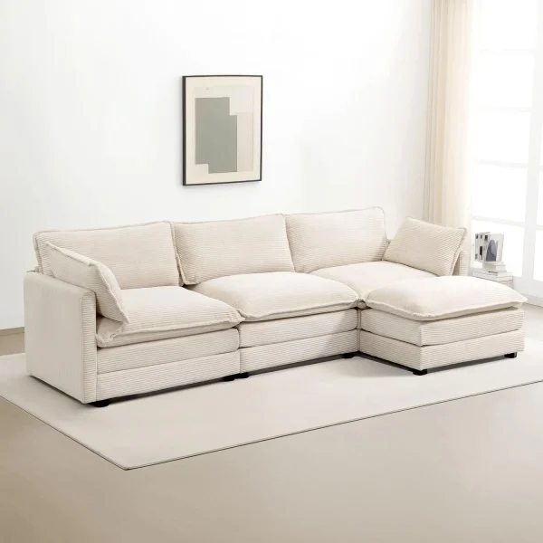 112" Convertible L-Shaped Modern Corduroy Sofa Set