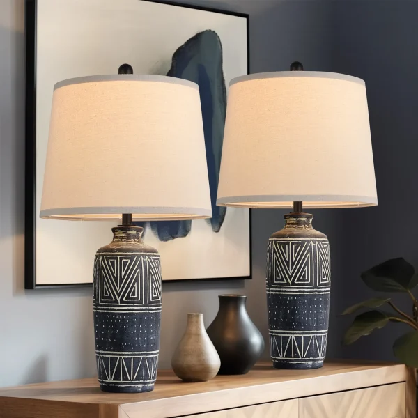 2-Pack 25" Carved Geometric Ceramic Table Lamps