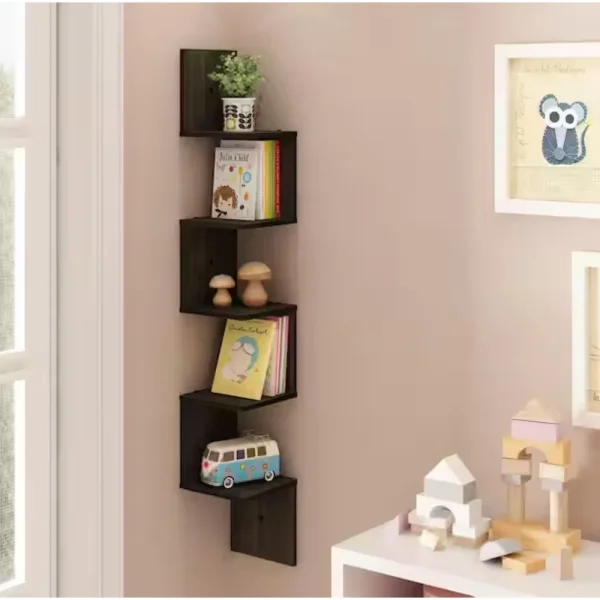 48.8 in. Wood 5-shelf Corner Bookcase with Storage