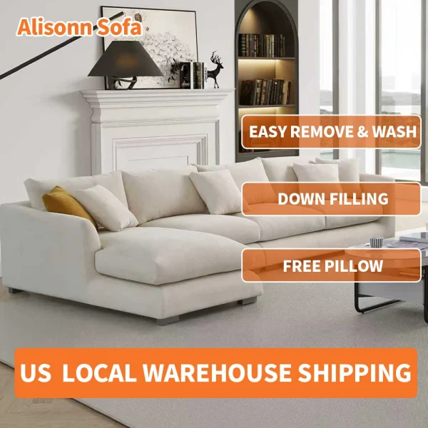 Cloud Down Filled Chaise Sofa Living Room Sofa