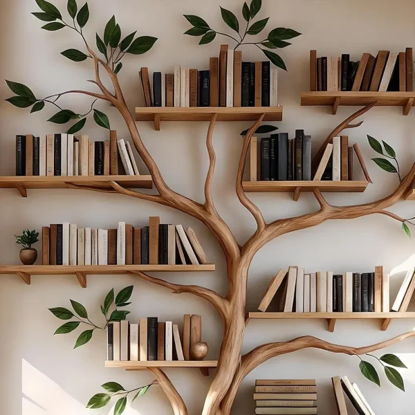 Solid Wood Tree Branch Style Bookshelf